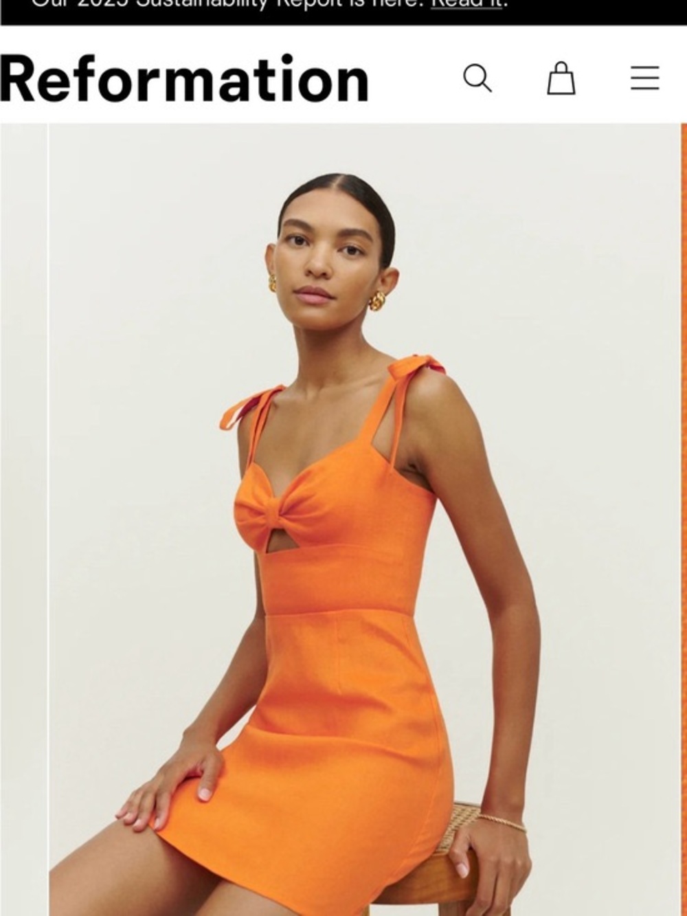 NEW Reformation Linen Pearson Orange Dress